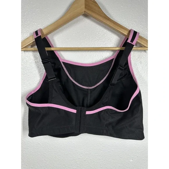 Glamorise Sports Bra Womens 44D Black Pink No-Bounce Camisole High Impact 1066 - Picture 2 of 6